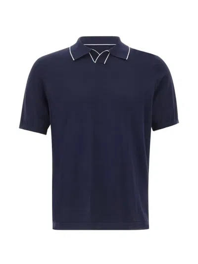 Kangra Cashmere Contrast-trim Polo-collar T-shirt In Blue