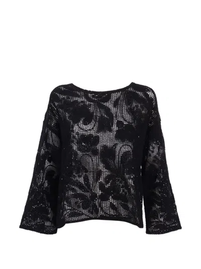 Kangra Cashmere Cornely Embroidery Sequin Top In Black