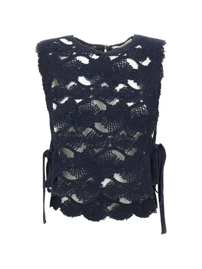 Kangra Cashmere Cornely-embroidered Top In Blue