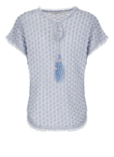Kangra Cashmere Cotton Blend Blouse In Blue