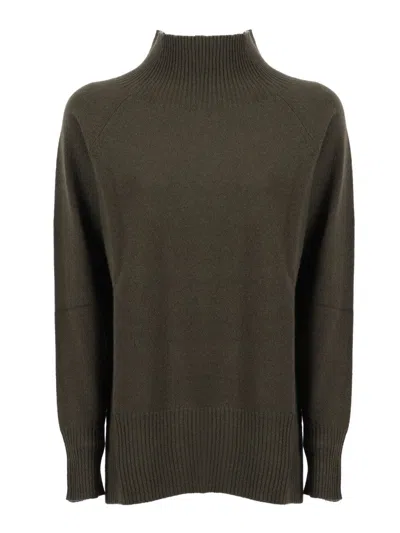 KANGRA CASHMERE CRATER NECK, RAGLAN SLEEVES SWEATER WITH SLITS