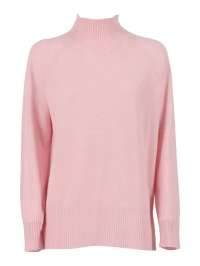 Kangra Cashmere Crater Neck Sweater With Raglan Sleeves And Vents In Pink