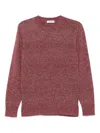 Kangra Cashmere Kangra Melange Currant Crew Neck Sweater With Ribbed Trim In Red