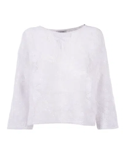 Kangra Cashmere Crew Neck With Cornely Embroidery And Sequins In White