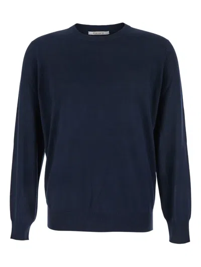 Kangra Cashmere Crew-neck Wool Sweater In Blue