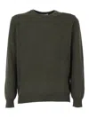 Kangra Cashmere Basic Crew Neck Sweater With Alcantara Patches In Green