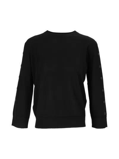 Kangra Cashmere Crewneck With Open S Leeves With Buttons In Black