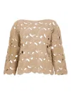 Kangra Cashmere Kangra Open-knit Beige Jacket With Scalloped Edges