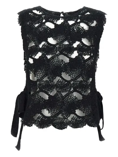 Kangra Cashmere Crochet-knit Top In Black