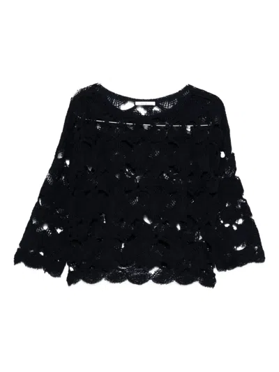 Kangra Cashmere Crochet-lace Top In Black