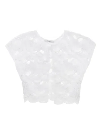 Kangra Cashmere Crochet-knit Short-sleeved Cardigan In White