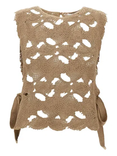Kangra Cashmere Crochet-knit Top In Brown