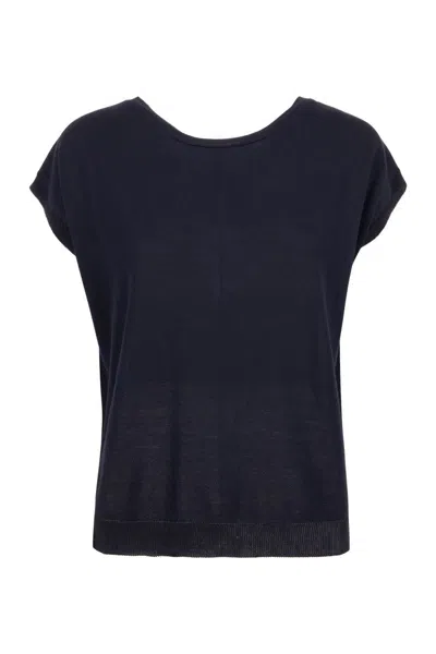 Kangra Cashmere Cropped Black Top With Loose Fit In Blue