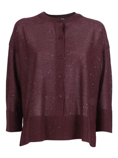 Kangra Cashmere Cropped Button Sequined Cardigan In Burgundy