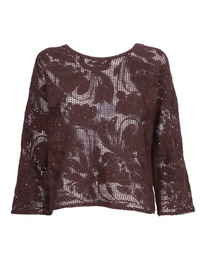 Kangra Cashmere Cropped Open Knit Sequined Top In Brown