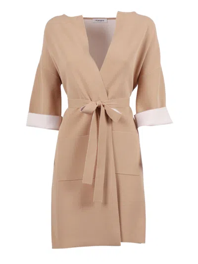 Kangra Cashmere Dual Tone Belted Coat In Brown