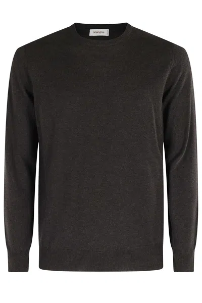 Kangra Cashmere Ebony Crewneck Wool Sweater In Black