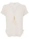 Kangra Cashmere Ecru Cotton Blend Short-sleeved Sweater In Beige