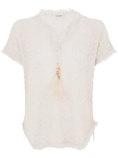 Kangra Cashmere Ecru Cotton Blend Short-sleeved Sweater In Beige