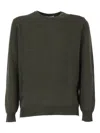 Kangra Cashmere Basic Crew Neck Sweater With Alcantara Patches In Green