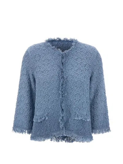 Kangra Cashmere Embroidered Fringe-trim Cardigan In Blue