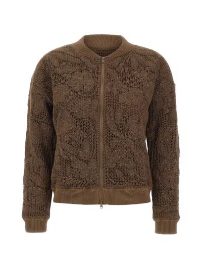 Kangra Cashmere Embroidery Sequin Bomber Jacket In Brown