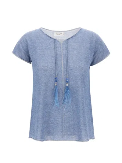 Kangra Cashmere Feather-pendant Raw-cut T-shirt In Blue