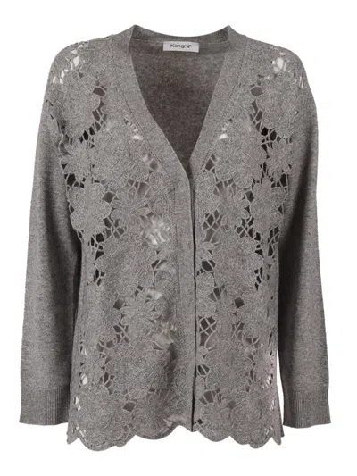 Kangra Cashmere Fine Knit Cardigan With Side Slits And Minimalist Design In Gray