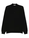 Kangra Cashmere Black Polo Shirt With Classic Collar And Ribbed Trims In Wool Man In Black