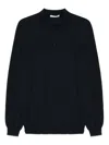 Kangra Cashmere Black Polo Shirt With Classic Collar And Ribbed Trims In Wool Man In Black