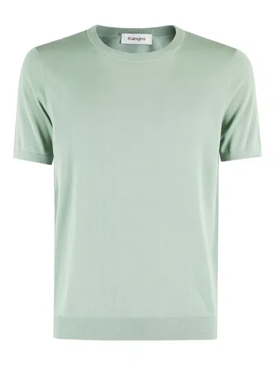 Kangra Cashmere Kangra Short-sleeved Cotton Knit Top With Ribbed Detailing In Green