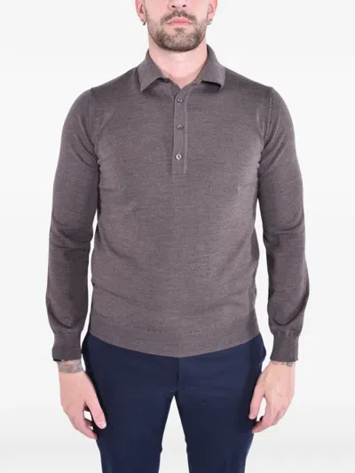 Kangra Cashmere Fine-knit Long-sleeved Polo Shirt In Gray