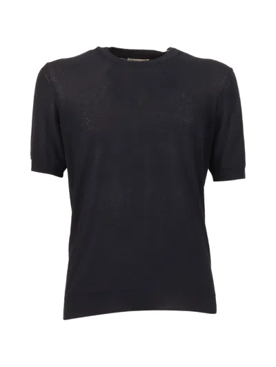 Kangra Cashmere Fine-knit Short-sleeve T-shirt In Blue