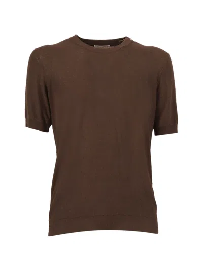 Kangra Cashmere Fine-knit Short-sleeve T-shirt In Brown