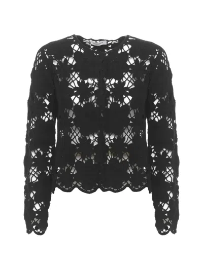 Kangra Cashmere Floral-mesh Cardigan In Black
