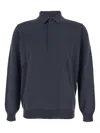 Kangra Cashmere Grey Polo Shirt With Classic Collar And Ribbed Trims In Wool Man In Blue