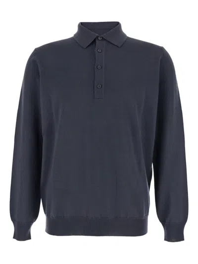 Kangra Cashmere Grey Polo Shirt With Classic Collar And Ribbed Trims In Wool Man In Multi
