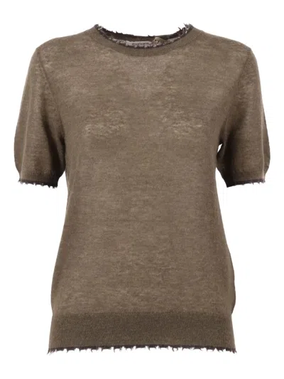Kangra Cashmere Fine Knit Top With Distressed Edges In Green