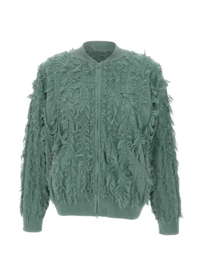 Kangra Cashmere Frayed Zip Jacket In Green
