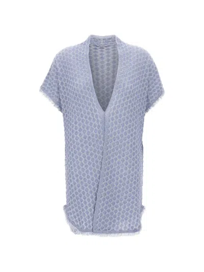 Kangra Cashmere Fringed Short-sleeve Cardi-coat In Blue