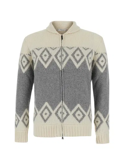 Kangra Cashmere Geometric-pattern Zip-up Cardigan In Gray