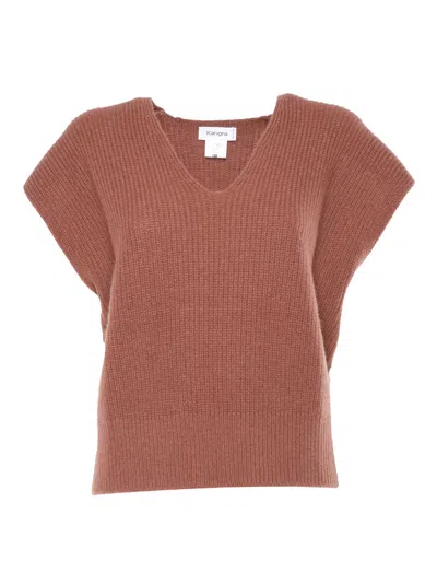 Kangra Cashmere Gilet Chiuso Costa Inglese Scollo V In Red