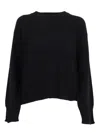 Kangra Cashmere Boxing Crewneck Sweater With Buttoned Sleeves In Black