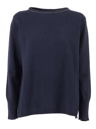 Kangra Cashmere Embellished Boat-neck Sweater In Blue