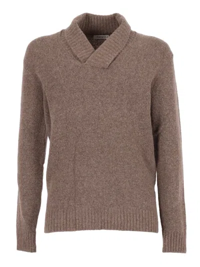 Kangra Cashmere Shawl-collar Wool-cashmere Blend Sweater In Brown