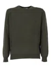 Kangra Cashmere Basic Crew Neck Sweater With Alcantara Patches In Green