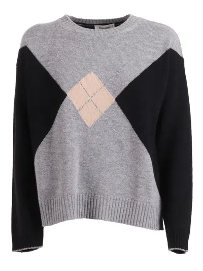 Kangra Cashmere Boxing Fit Crew Neck Sweater With Inlay In Gray
