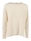 Kangra Cashmere Boat Neck Sweater With Trimmings Insert In White