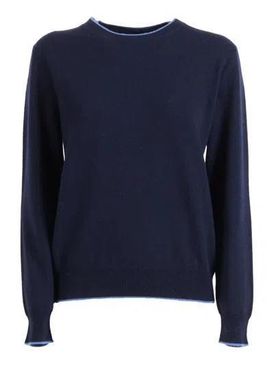 Kangra Cashmere Girocollo Con Bordini A Contrasto In Blue