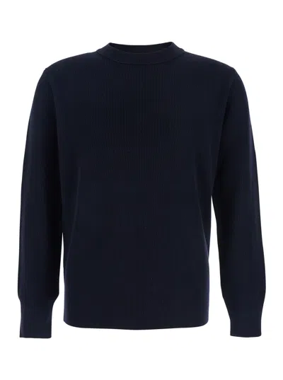 KANGRA CASHMERE BLUE SWEATER WITH RIBBED DESIGN IN WOOL MAN